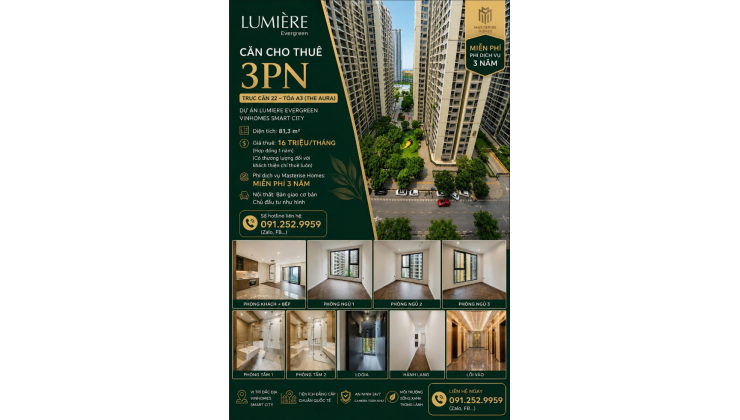  Chỉ 16 Triệu Thuê Được 3PN Tại Lumière Evergreen